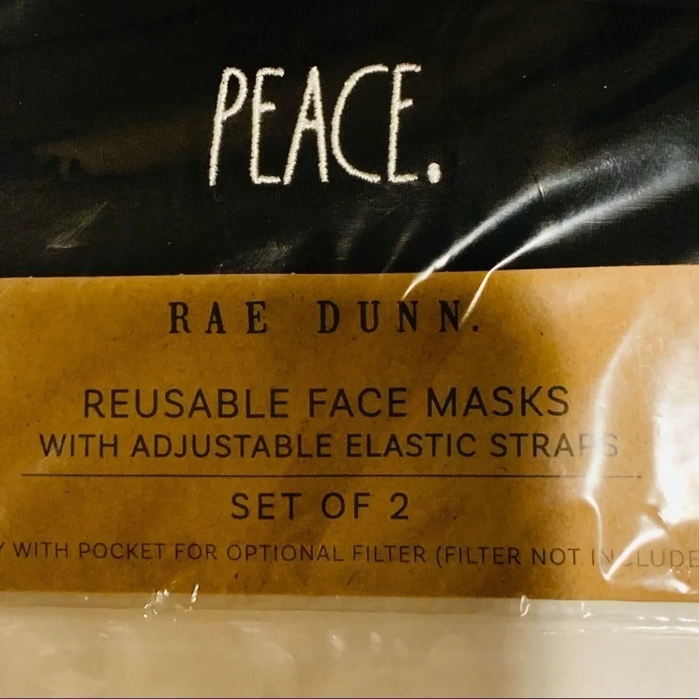 Rae Dunn Face Masks Reusable Set of 2 Black Masks